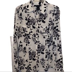 White House Black Market WHBM Floral Silk blouse SIZE 2